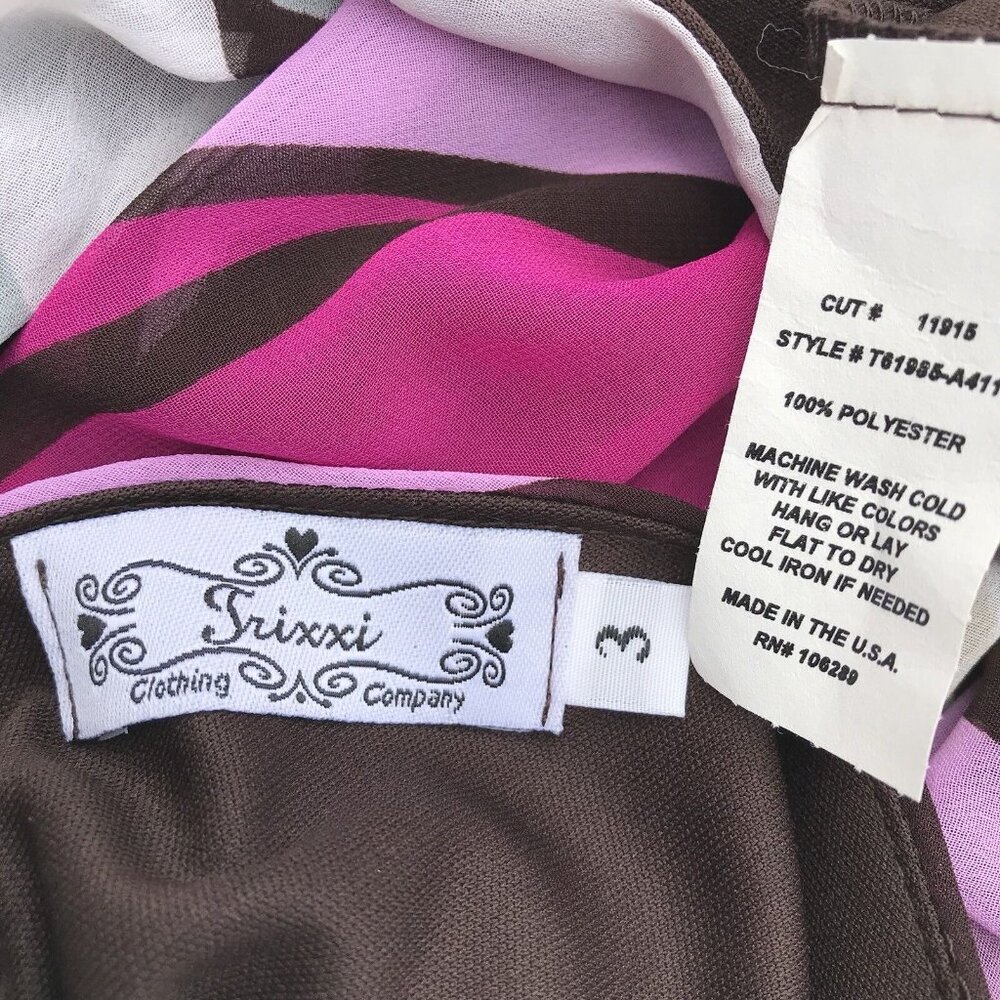 Trixxi Empire Dress Women's Size 3 Surplice Purple Brown Floral Slvls Tie New - Picture 10 of 12